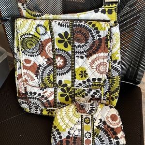 Vera Bradley Cocoa Moss Mailbag and snap wallet